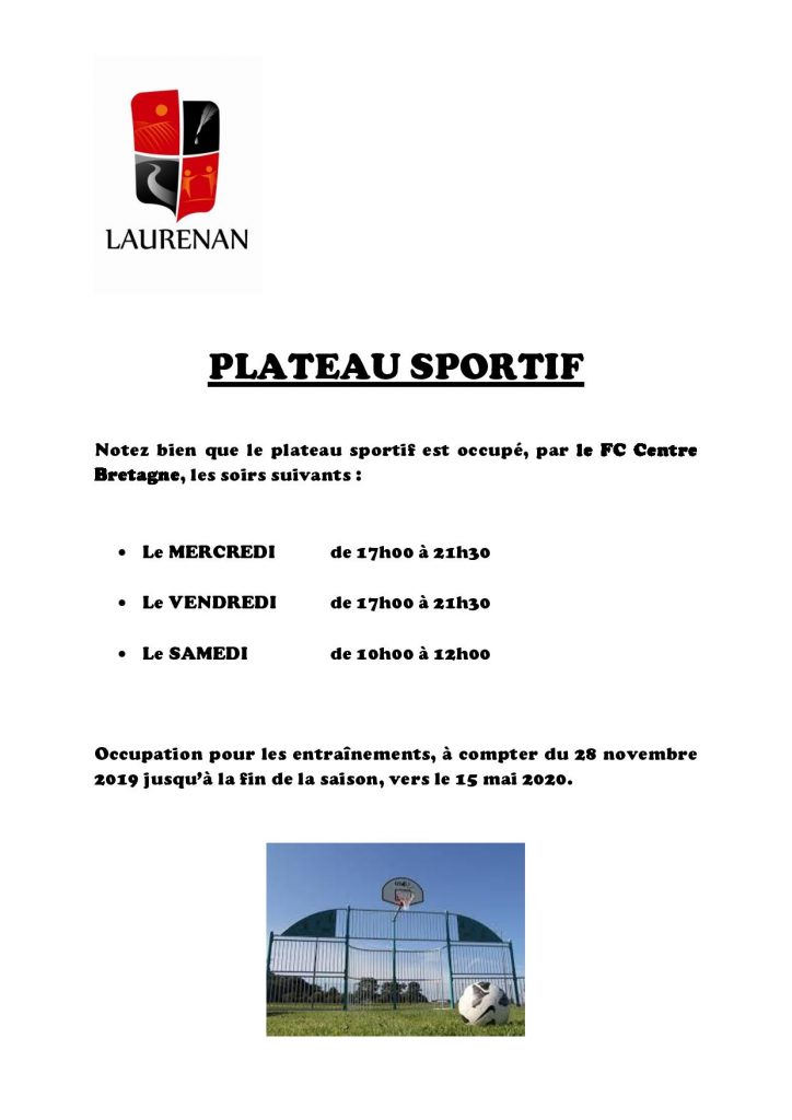 Plateau sportif : occupation par FC Centre Bretagne pour les entraînements