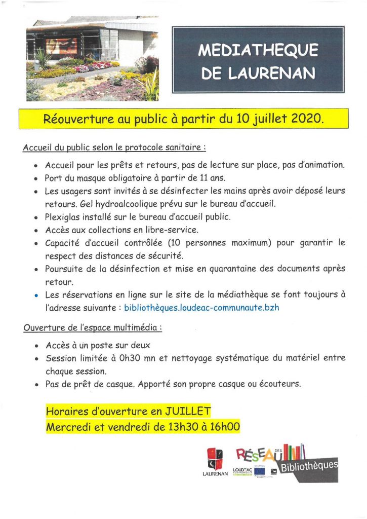 Médiathèque : réouverture au public à partir du 10 juillet 2020