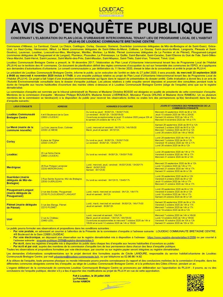 PLUi-H : enquête publique du 23 septembre au 04 novembre 2020