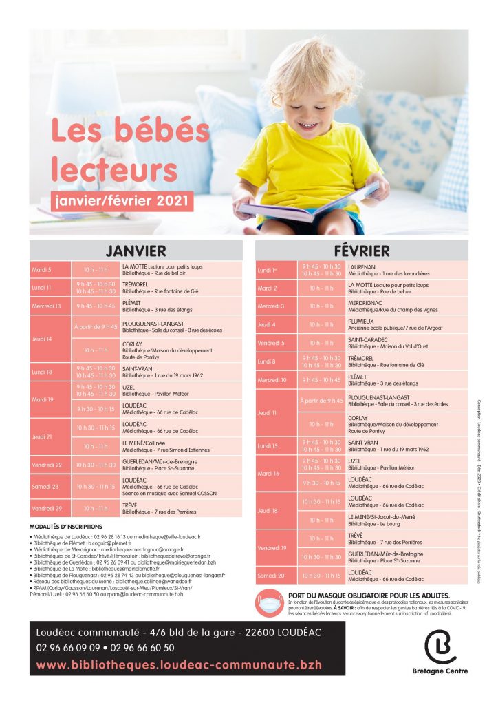 Bébés lecteurs : planning de Janvier et Février 2021