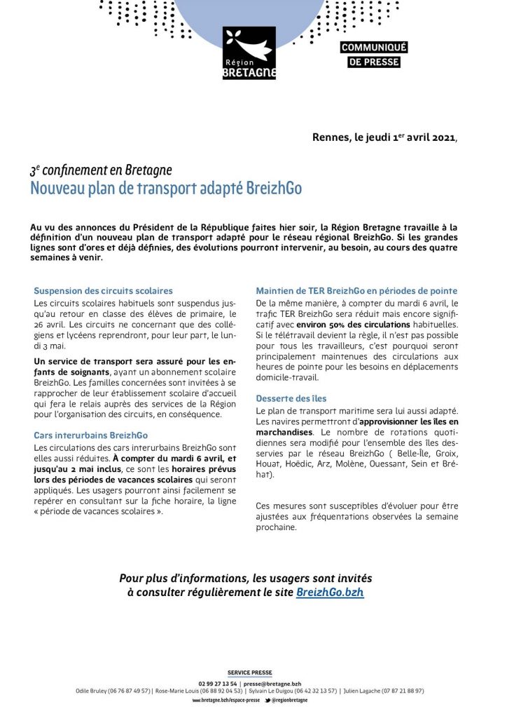 Confinement : nouveau plan de transport adapté BreizhGo