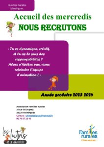 Familles Rurales de Merdrignac recherchent un animateur