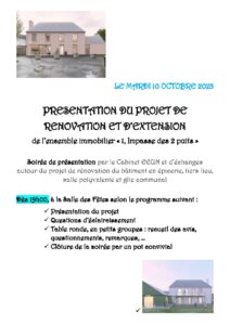 Projet de rénovation : soirée de présentation à la Salle des Fêtes le 10 octobre 2023