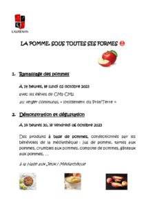 La pomme, sous toutes ses formes : animation des 02 et 06 octobre 2023
