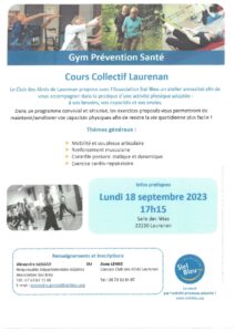 Cours de gym à la Salle des Fêtes de Laurenan le lundi à 17h15