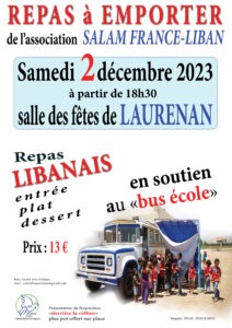 Repas SALAM à emporter : samedi 02 décembre 2023, dès 18h30