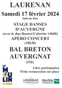 Stage de danses d’Auvergne à Laurenan : le samedi 17 février 2024, dès 14h