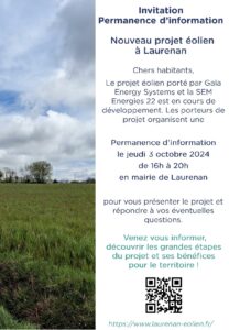 Projet éolien à Laurenan : permanence en mairie le Jeudi 03 octobre 2024