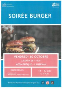 Soirée burger : Vendredi 10 octobre 2025, à la médiathèque