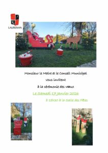 Cérémonie des voeux : Samedi 17 Janvier 2026, à 18h30, à la Salle des Fêtes