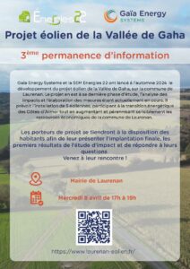 Projet éolien de « la Vallée de Gaha » : 3ème permanence d&rsquo;information le 08 avril 2026, de 17h à