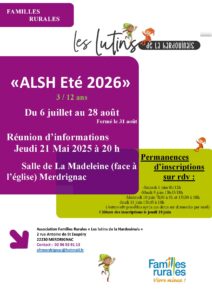 ALSH de Merdrignac été 2026 : réunion d&rsquo;informations le Jeudi 21 mai 2026, à 20h